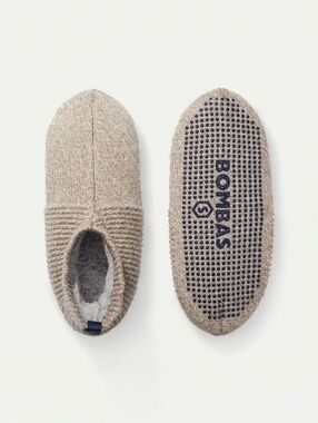 Bombas Comfort Cushion Slip Resistant Wool Blend Gripper Slipper in Taupe XS